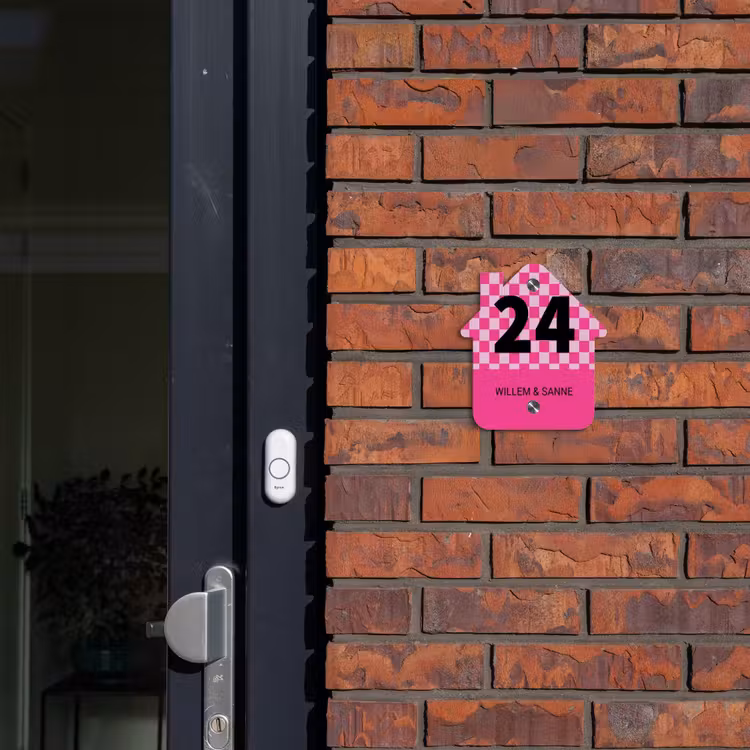 Naambordje voordeur - Huisjesvorm - Roze - Blokjes - Klassiek — 3