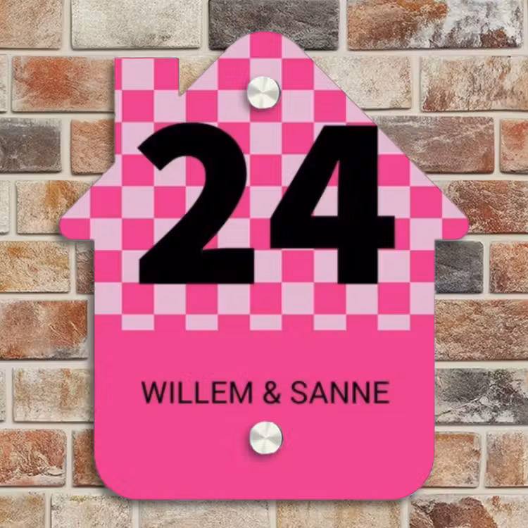 Naambordje voordeur - Huisjesvorm - Roze - Blokjes - Klassiek — 4