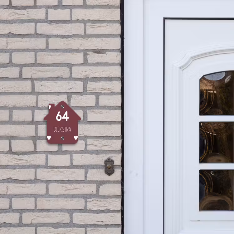 Naambordje voordeur - Huisjesvorm - Witte hartjes in hoeken - Modern — 2