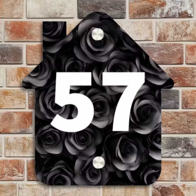 Naambordje voordeur - Huisjesvorm - Zwarte rozen - Traditioneel — 4