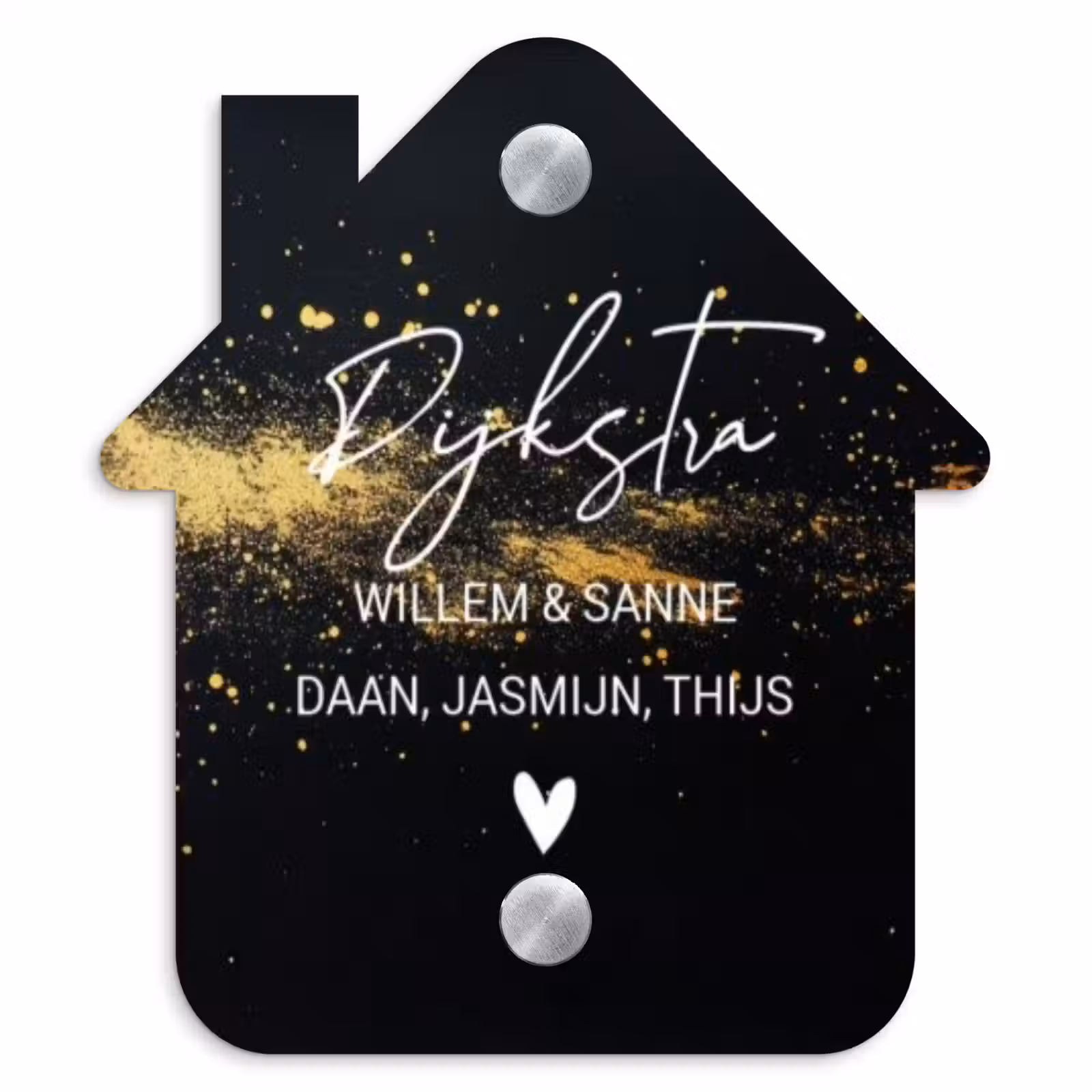 Naambordje voordeur - Huisjesvorm - Gouden verfspatten- Sierlijk — 1