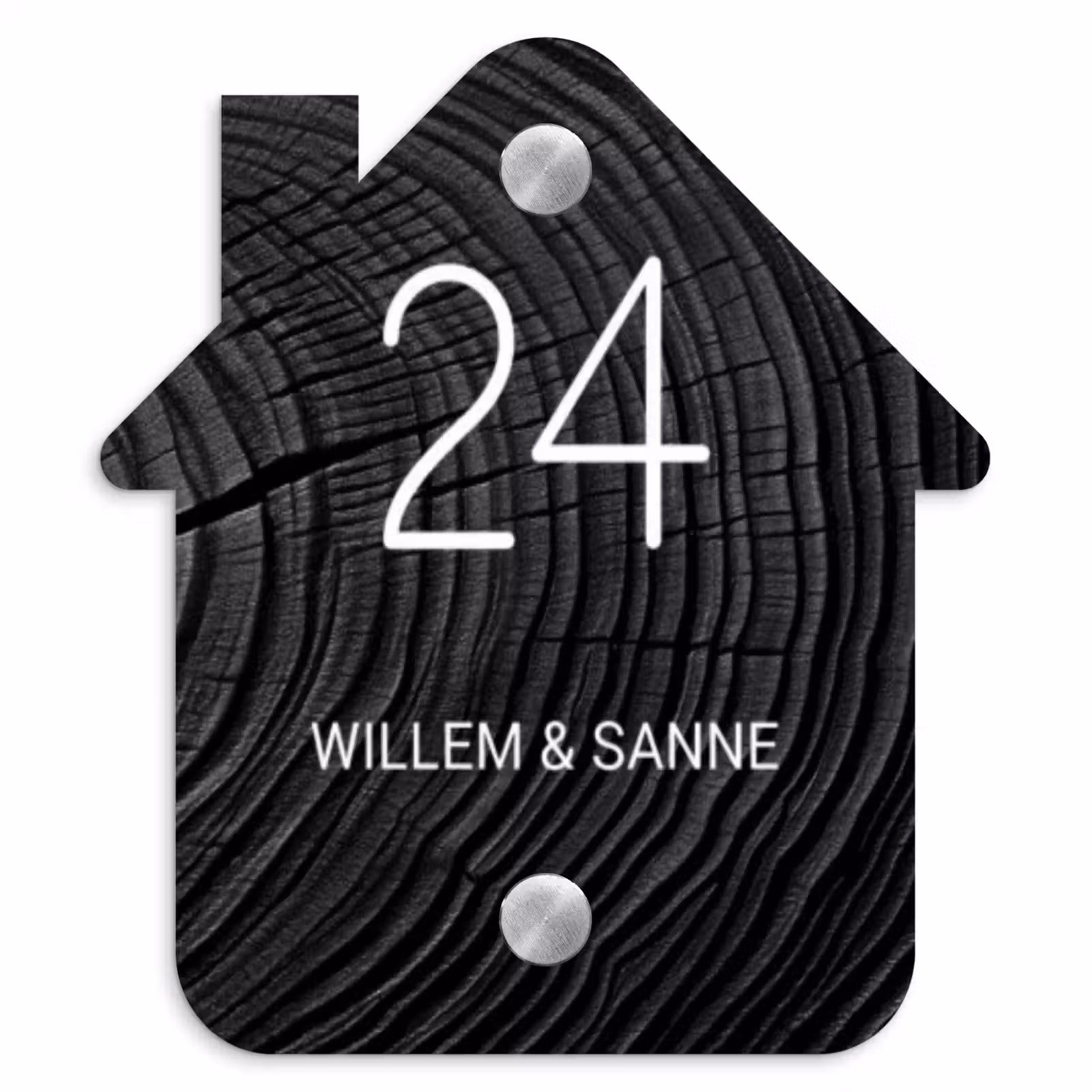 Naambordje voordeur - Huisjesvorm - Zwarte houten nerf - Klassiek — 1