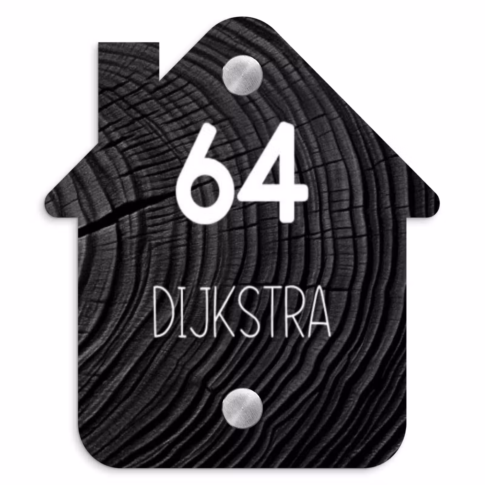 Naambordje voordeur - Huisjesvorm - Zwarte houten nerf - Modern — 1