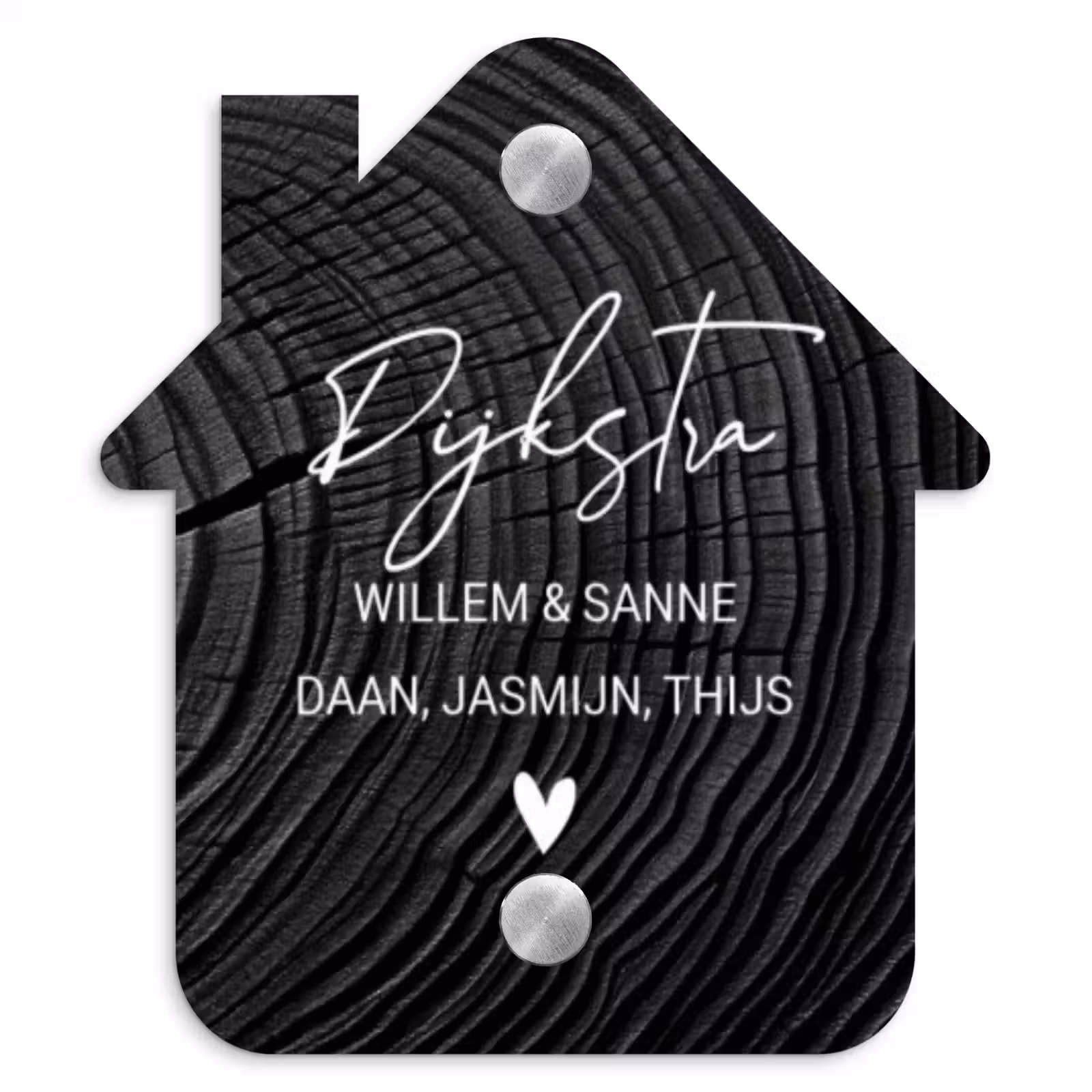 Naambordje voordeur - Huisjesvorm - Zwarte houten nerf - Sierlijk — 1