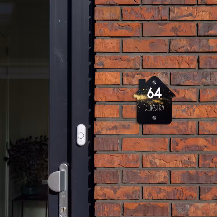 Naambordje voordeur - Huisjesvorm - Gouden verfspatten - Modern — 3
