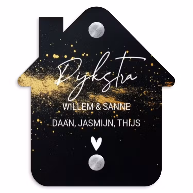 Naambordje voordeur - Huisjesvorm - Gouden verfspatten- Sierlijk — 1