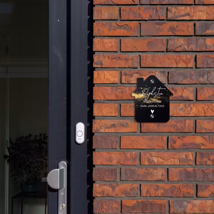 Naambordje voordeur - Huisjesvorm - Gouden verfspatten- Sierlijk — 3