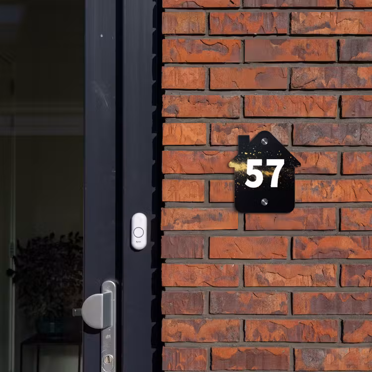 Naambordje voordeur - Huisjesvorm - Gouden verfspatten - Traditioneel — 3