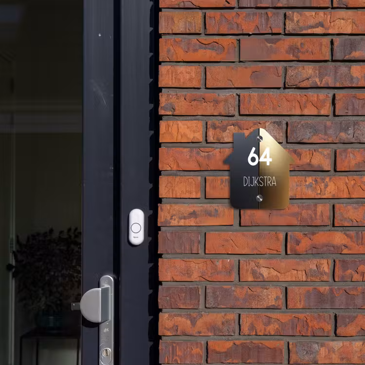 Naambordje voordeur - Huisjesvorm - Half goud zwart - Modern — 3