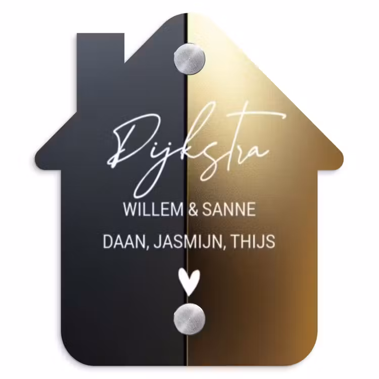 Naambordje voordeur - Huisjesvorm - Half goud zwart - Sierlijk — 1