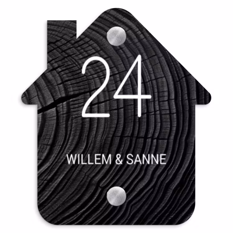 Naambordje voordeur - Huisjesvorm - Zwarte houten nerf - Klassiek — 1