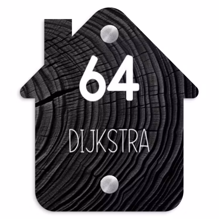 Naambordje voordeur - Huisjesvorm - Zwarte houten nerf - Modern — 1