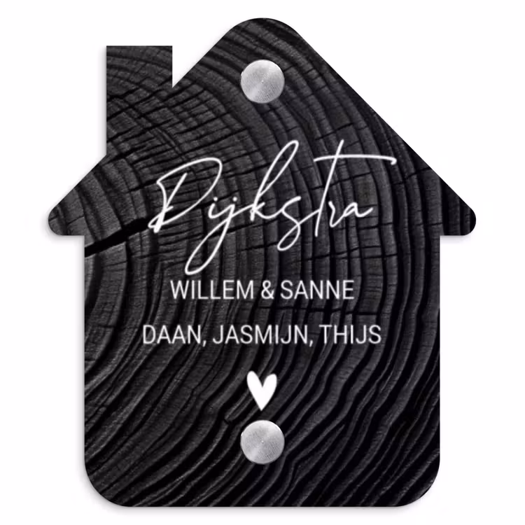 Naambordje voordeur - Huisjesvorm - Zwarte houten nerf - Sierlijk — 1