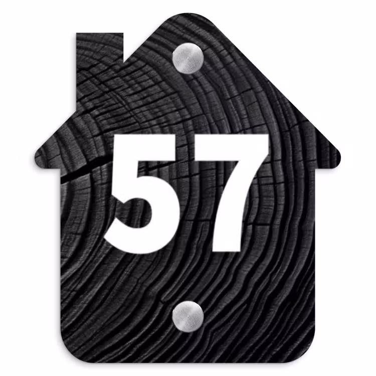 Naambordje voordeur - Huisjesvorm - Zwarte houten nerf - Traditioneel — 1