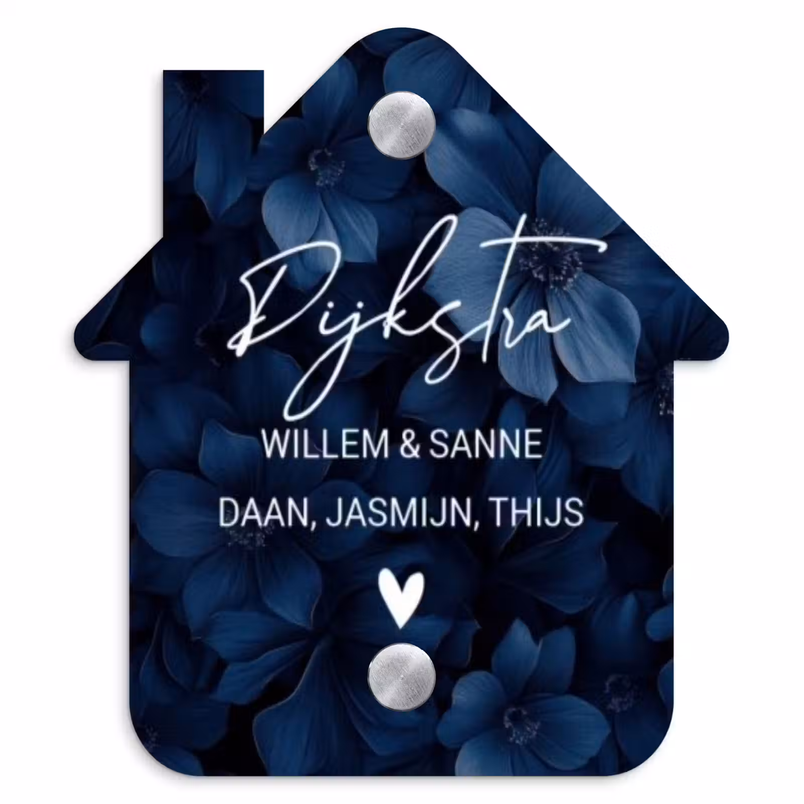 Naambordje voordeur - Huisjesvorm - Blauwe bloemen - Sierlijk — 1
