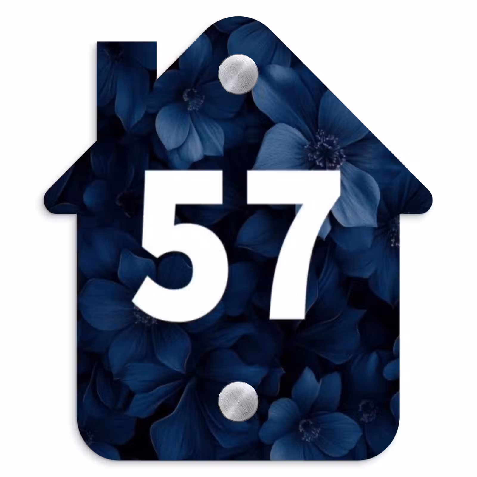 Naambordje voordeur - Huisjesvorm - Blauwe bloemen - Traditioneel — 1