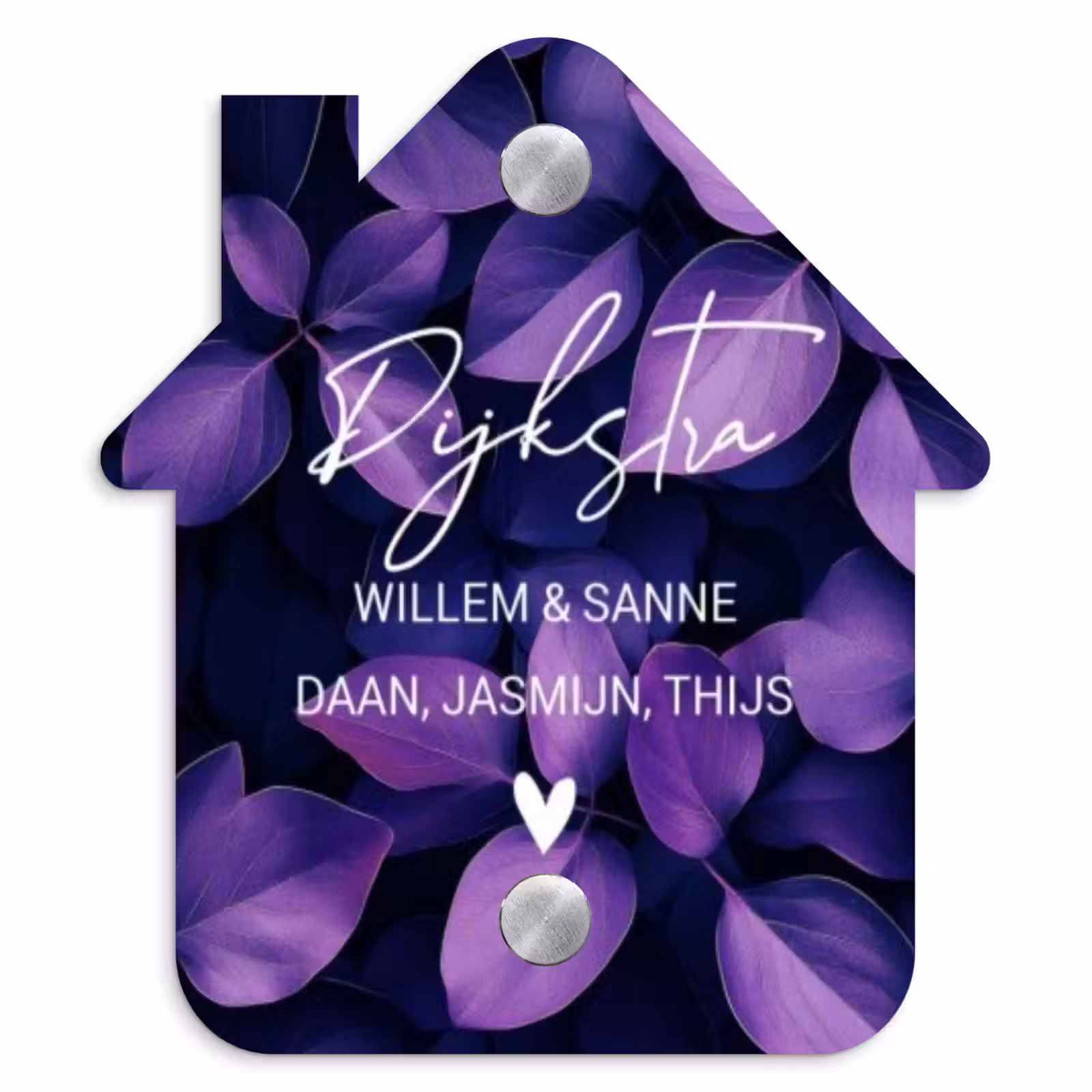 Naambordje voordeur - Huisjesvorm - Paarse bladeren - Sierlijk — 1