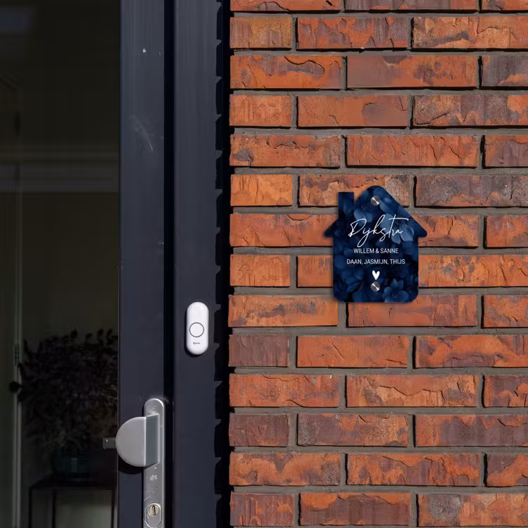 Naambordje voordeur - Huisjesvorm - Blauwe bloemen - Sierlijk — 3