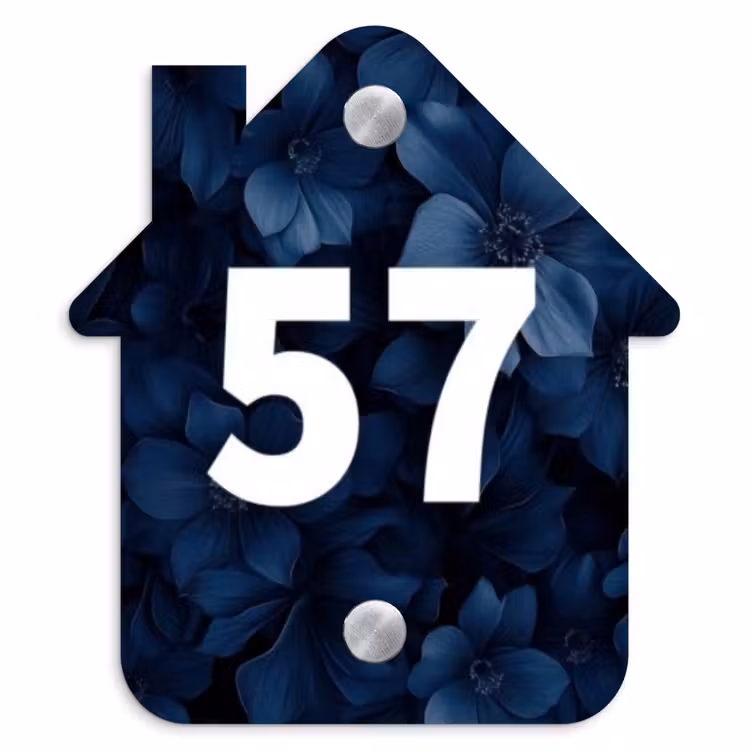 Naambordje voordeur - Huisjesvorm - Blauwe bloemen - Traditioneel — 1