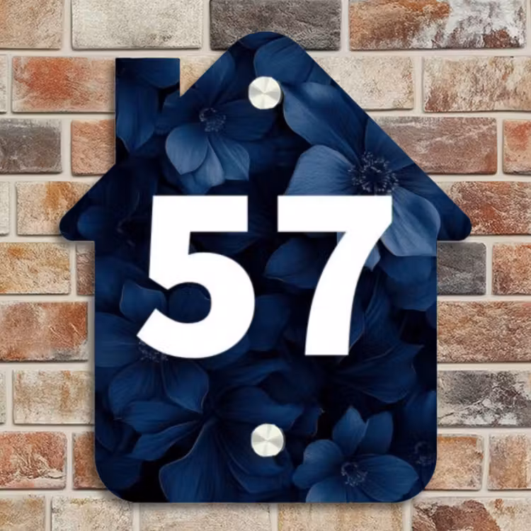 Naambordje voordeur - Huisjesvorm - Blauwe bloemen - Traditioneel — 4