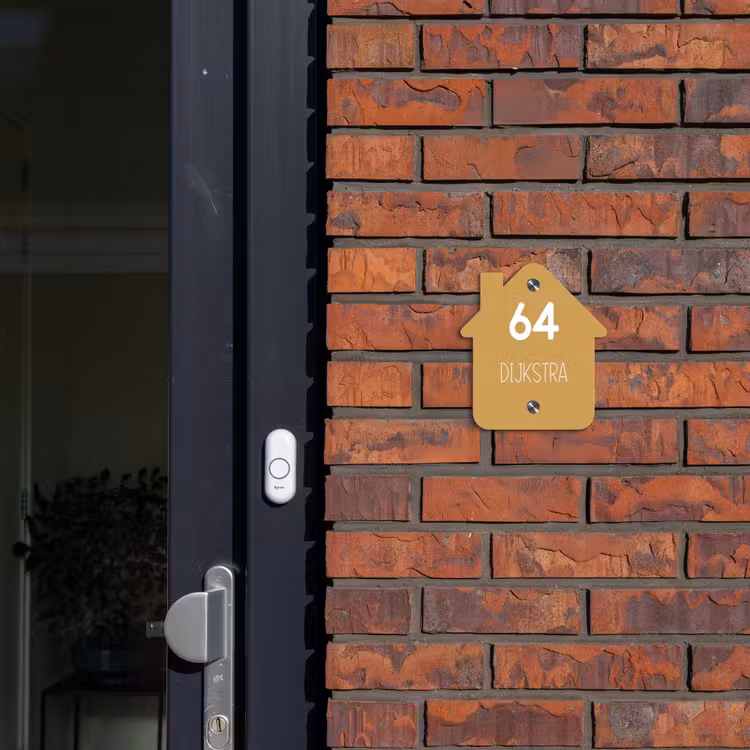 Naambordje voordeur - Huisjesvorm - Mosterdgeel - Modern — 3