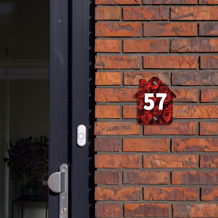 Naambordje voordeur - Huisjesvorm - Rode rozen - Traditioneel — 3