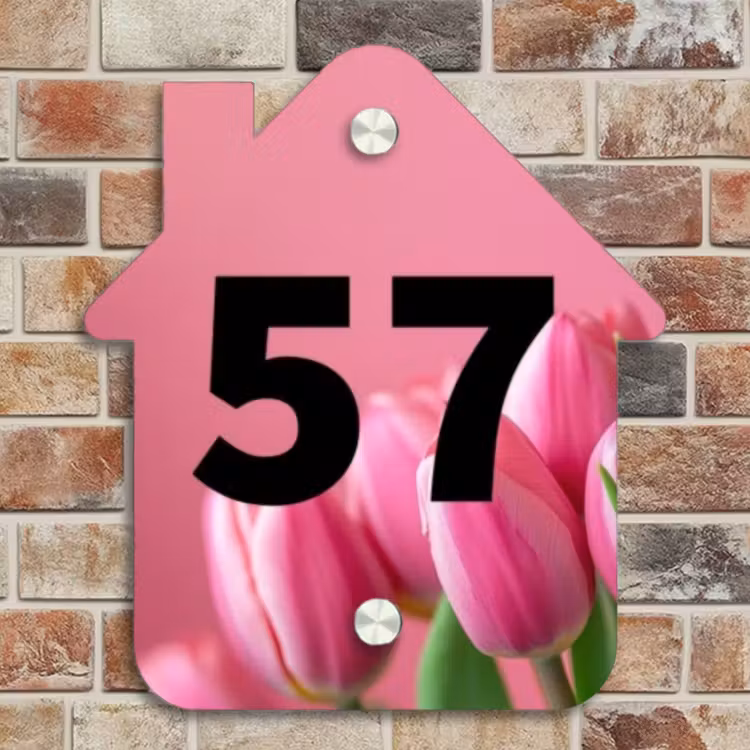 Naambordje voordeur - Huisjesvorm - Roze tulpen - Traditioneel — 4