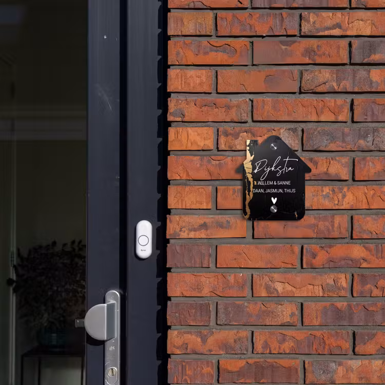 Naambordje voordeur - Huisjesvorm - Zwart goud structuur - Sierlijk — 3