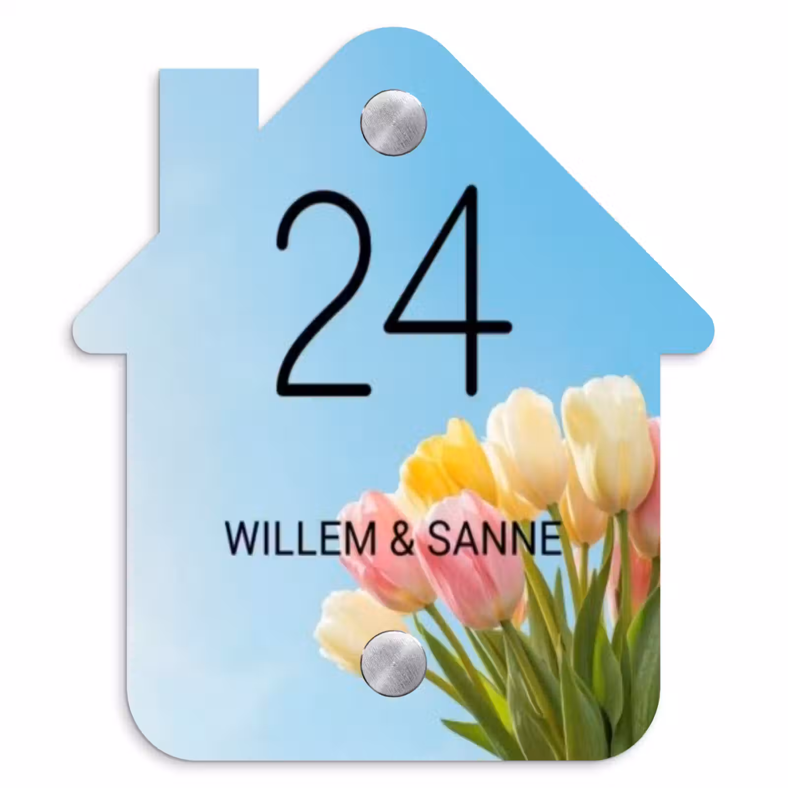 Naambordje voordeur - Huisjesvorm - Gekleurde tulpen lucht - Klassiek — 1