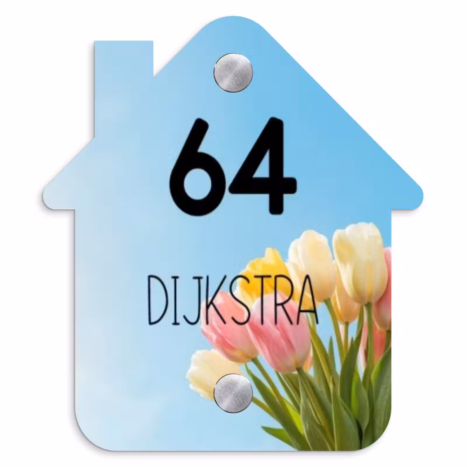Naambordje voordeur - Huisjesvorm - Gekleurde tulpen lucht - Modern — 1