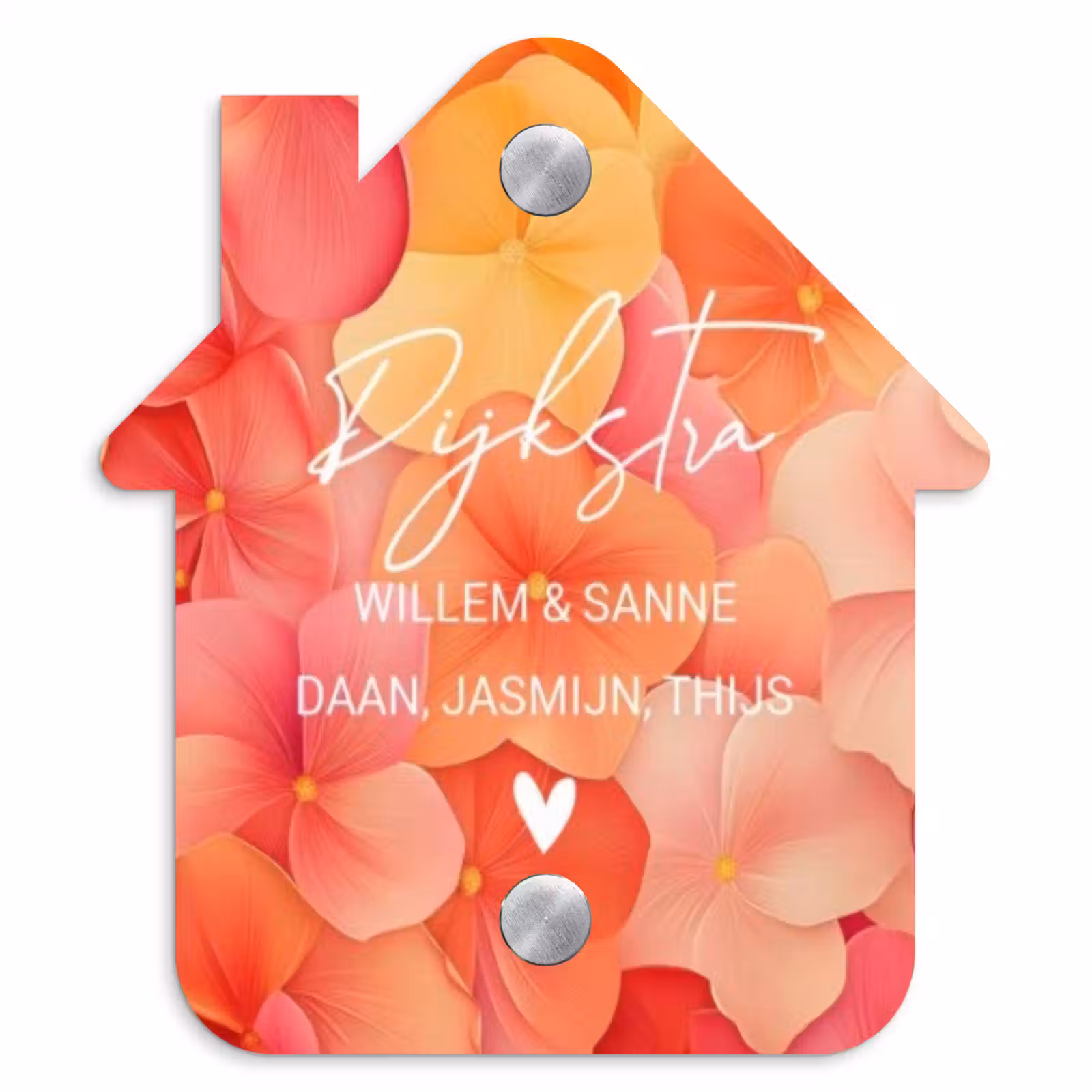 Naambordje voordeur - Huisjesvorm - Oranje bloemenmix - Sierlijk — 1