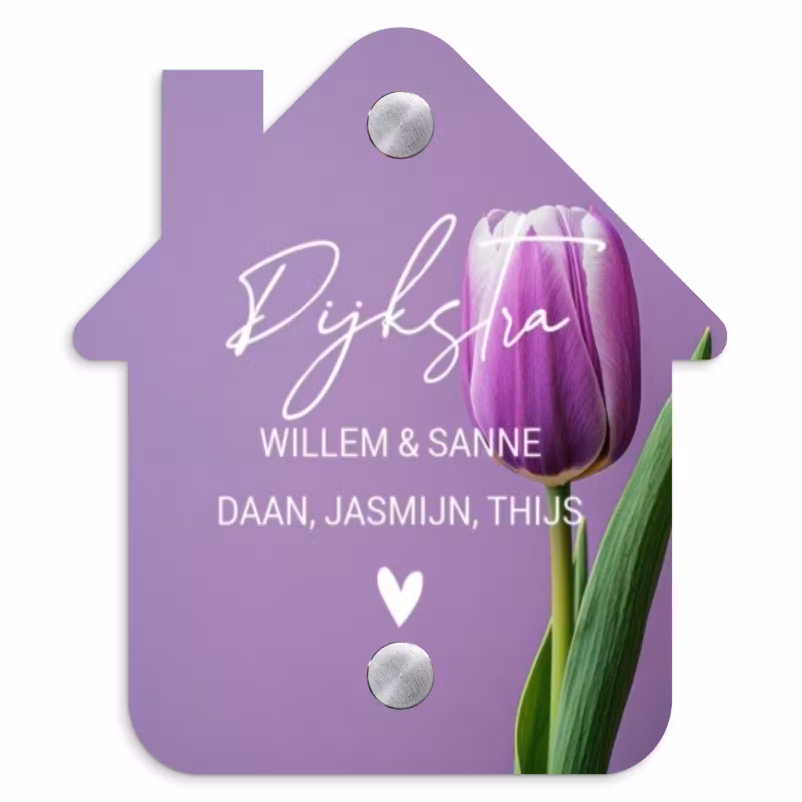 Naambordje voordeur - Huisjesvorm - Paarse tulp - Sierlijk — 1