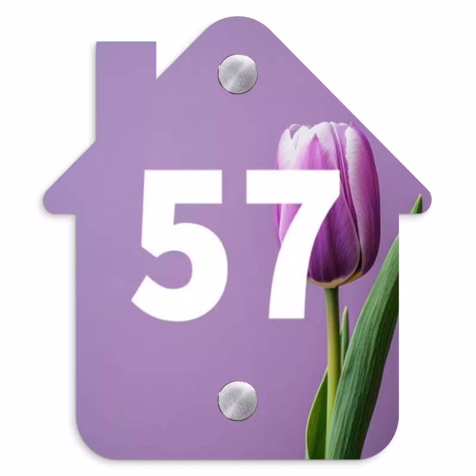 Naambordje voordeur - Huisjesvorm - Paarse tulp - Traditioneel — 1