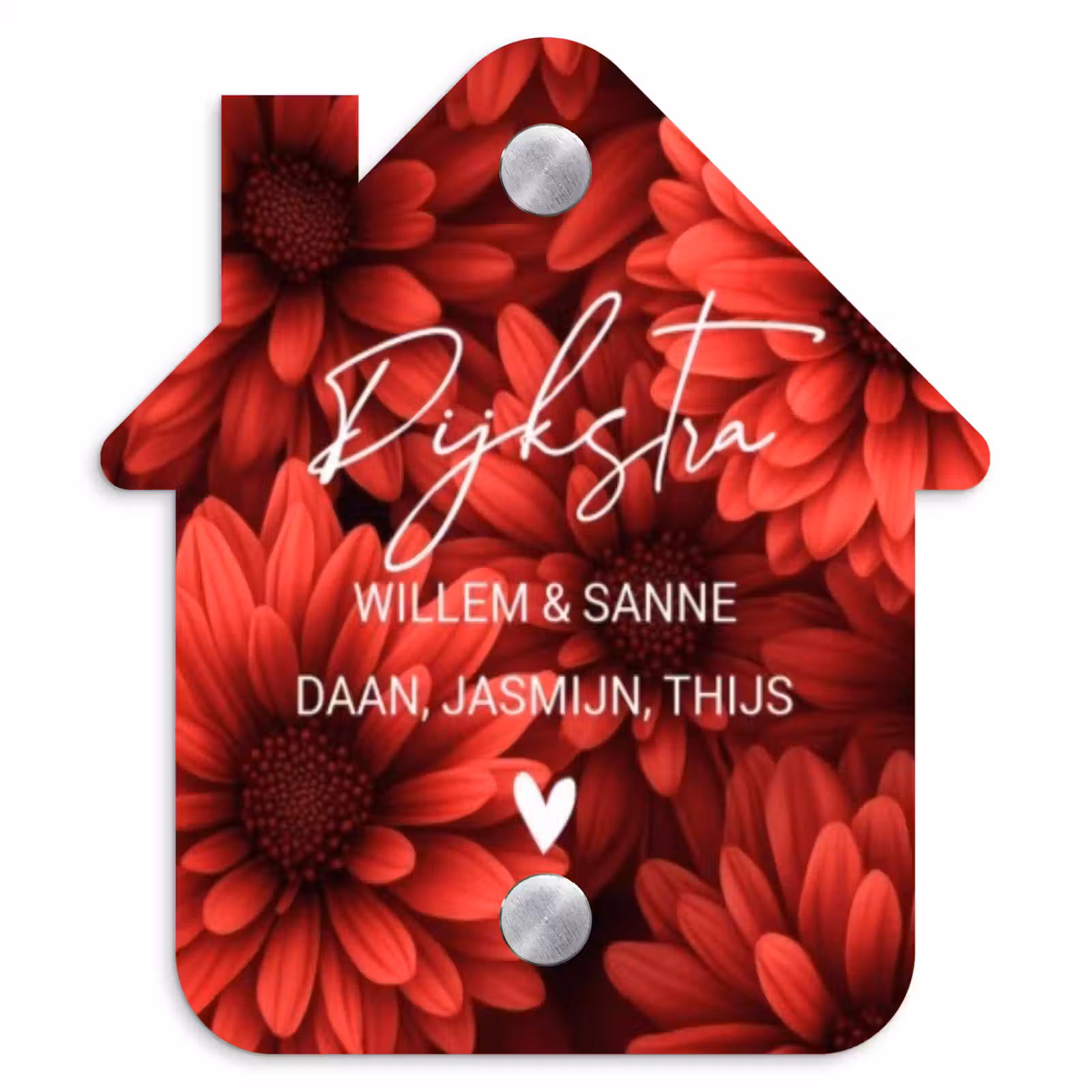 Naambordje voordeur - Huisjesvorm - Rode bloemen - Sierlijk — 1