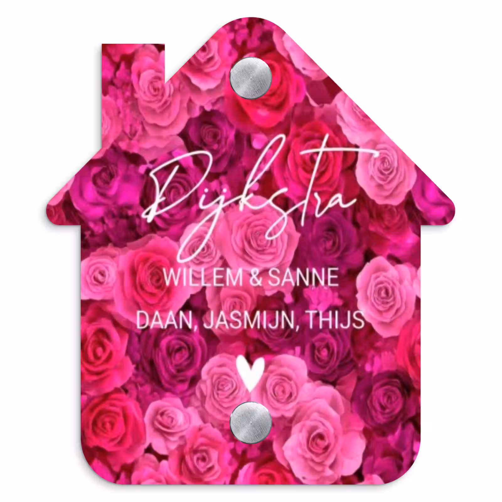 Naambordje voordeur - Huisjesvorm - Roze rozen - Sierlijk — 1