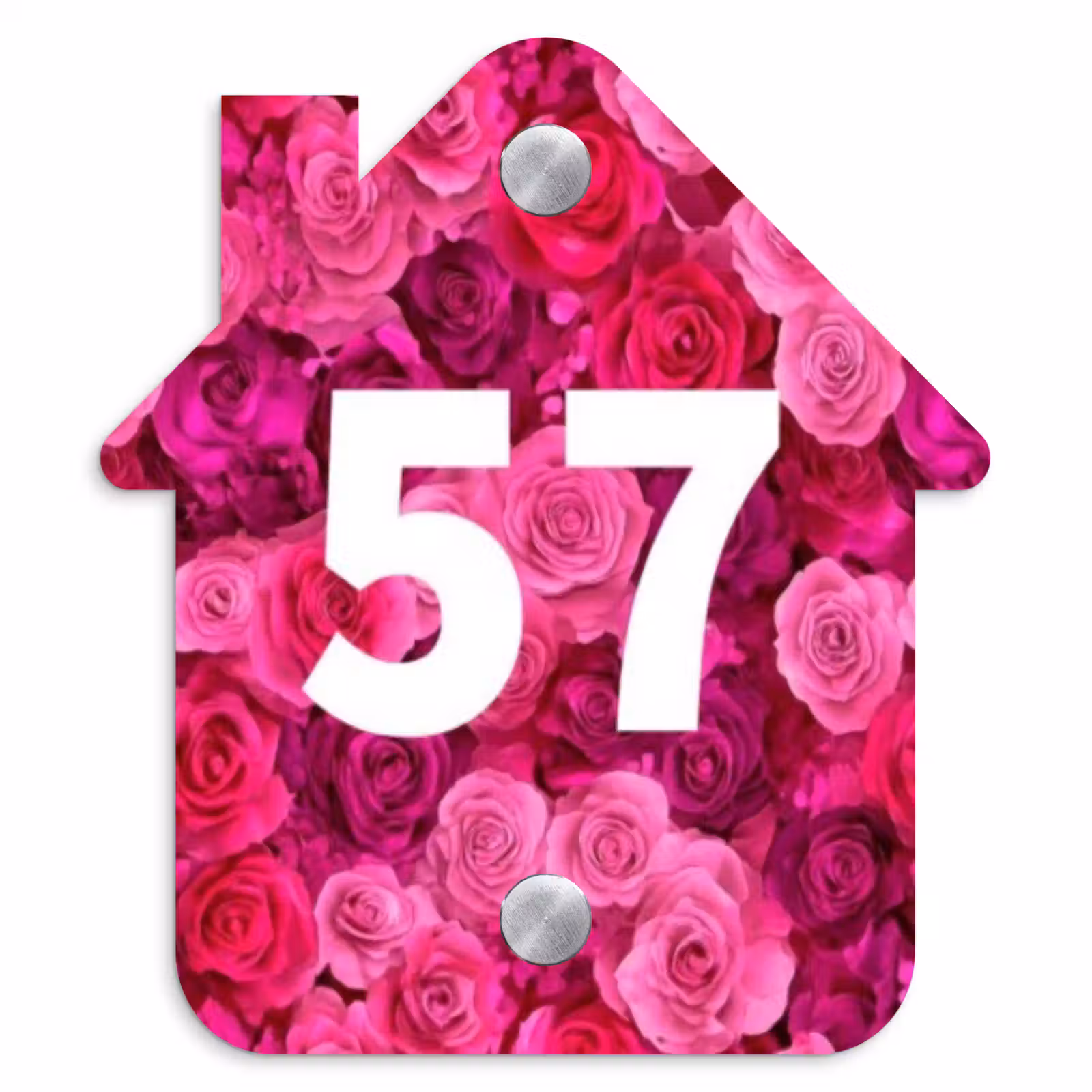Naambordje voordeur - Huisjesvorm - Roze rozen - Traditioneel — 1
