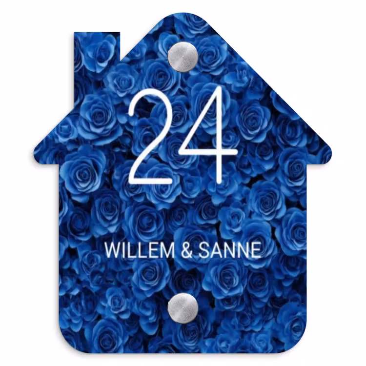 Naambordje voordeur - Huisjesvorm - Blauwe rozen - Klassiek — 1