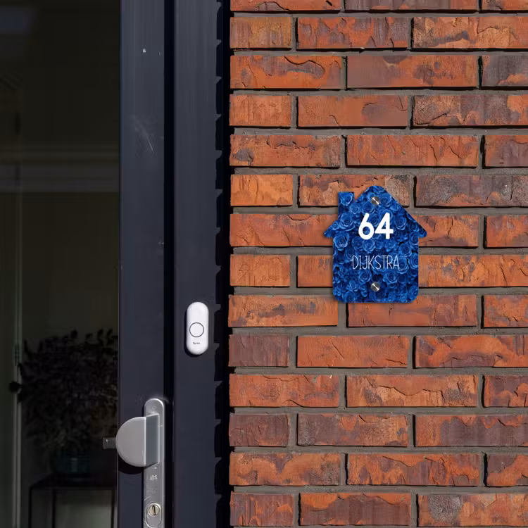 Naambordje voordeur - Huisjesvorm - Blauwe rozen - Modern — 3