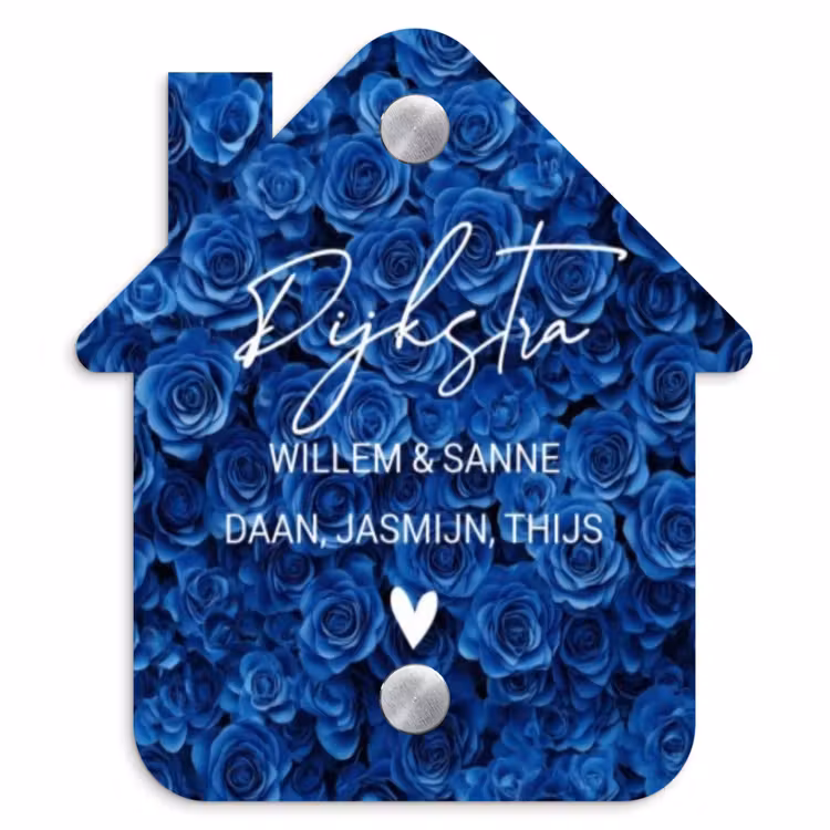 Naambordje voordeur - Huisjesvorm - Blauwe rozen - Sierlijk — 1