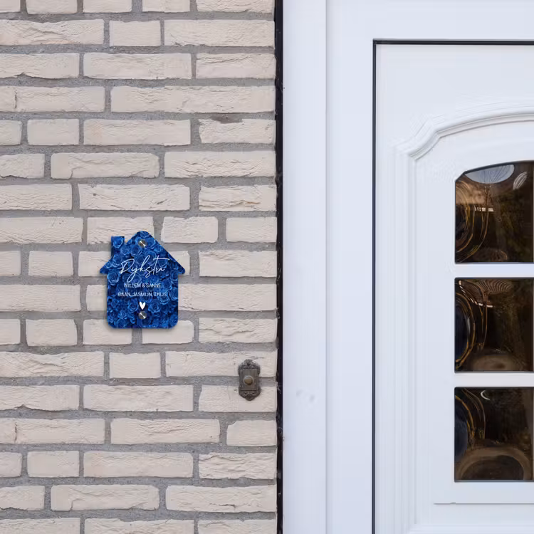 Naambordje voordeur - Huisjesvorm - Blauwe rozen - Sierlijk — 2