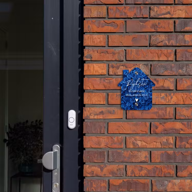 Naambordje voordeur - Huisjesvorm - Blauwe rozen - Sierlijk — 3