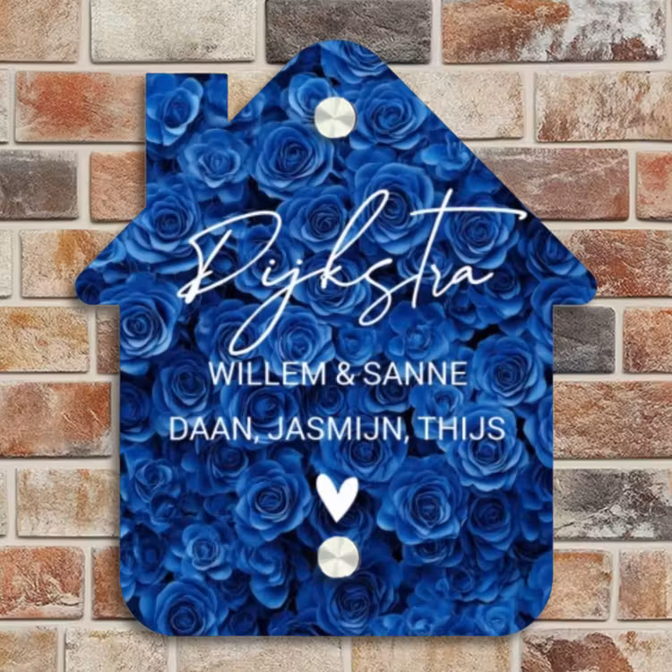 Naambordje voordeur - Huisjesvorm - Blauwe rozen - Sierlijk — 4