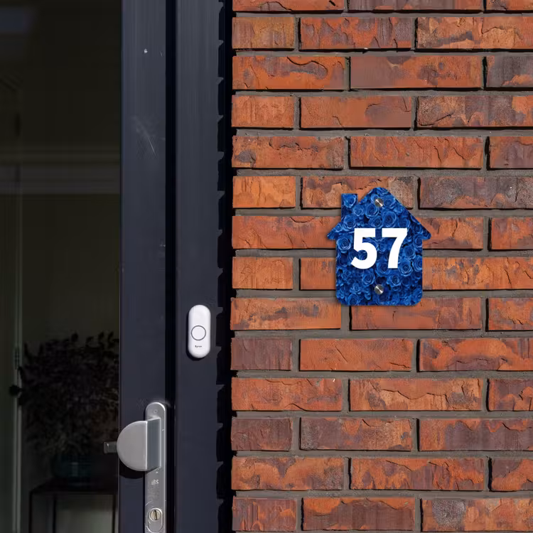 Naambordje voordeur - Huisjesvorm - Blauwe rozen - Traditioneel — 3