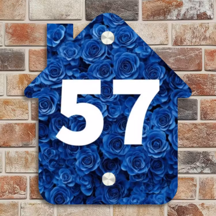 Naambordje voordeur - Huisjesvorm - Blauwe rozen - Traditioneel — 4