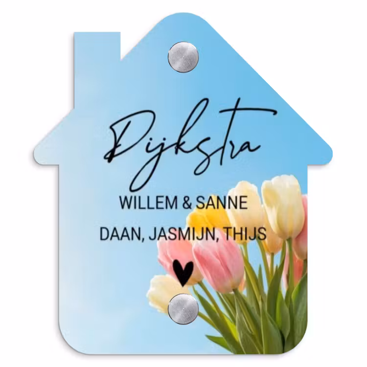 Naambordje voordeur - Huisjesvorm - Gekleurde tulpen lucht - Sierlijk — 1