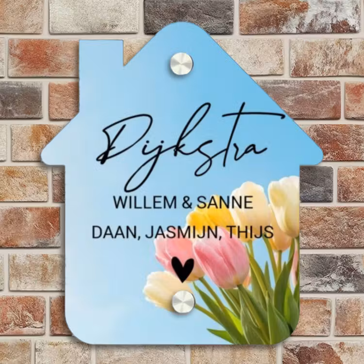 Naambordje voordeur - Huisjesvorm - Gekleurde tulpen lucht - Sierlijk — 4