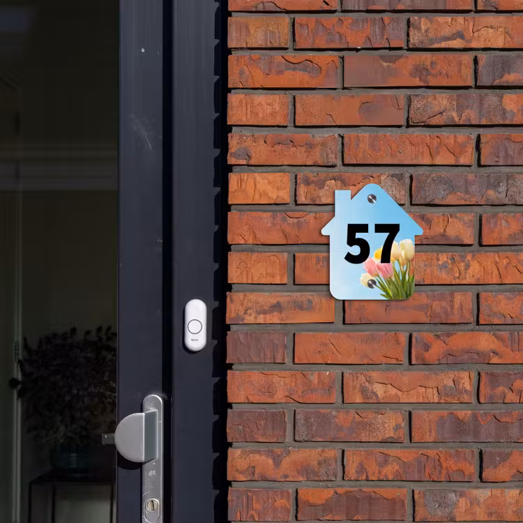 Naambordje voordeur - Huisjesvorm - Gekleurde tulpen lucht - Traditioneel — 3