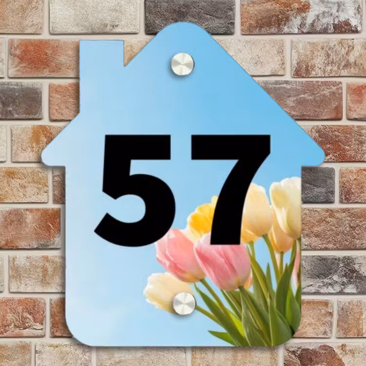 Naambordje voordeur - Huisjesvorm - Gekleurde tulpen lucht - Traditioneel — 4