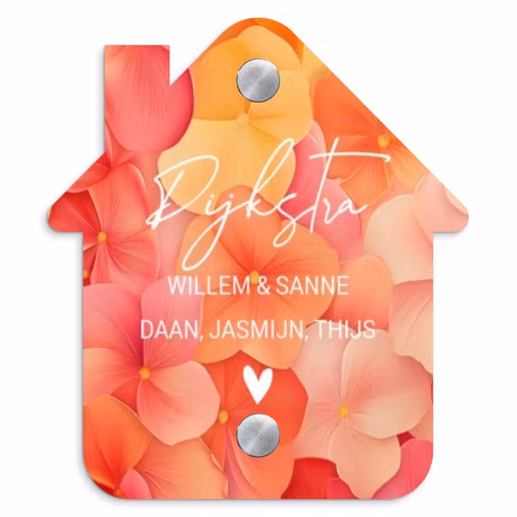 Naambordje voordeur - Huisjesvorm - Oranje bloemenmix - Sierlijk — 1