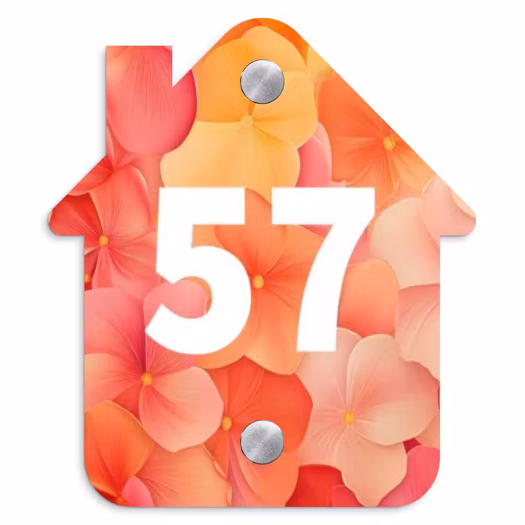 Naambordje voordeur - Huisjesvorm - Oranje bloemenmix - Traditioneel — 1